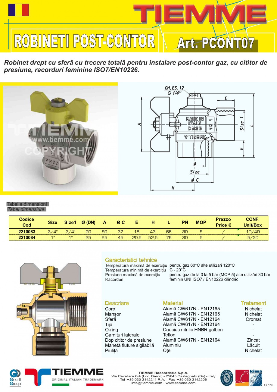 Pagina 13 - Robineti de gaz pentru instalare post-control TIEMME PCONT01, PCONT01SER, PCONT02, ...