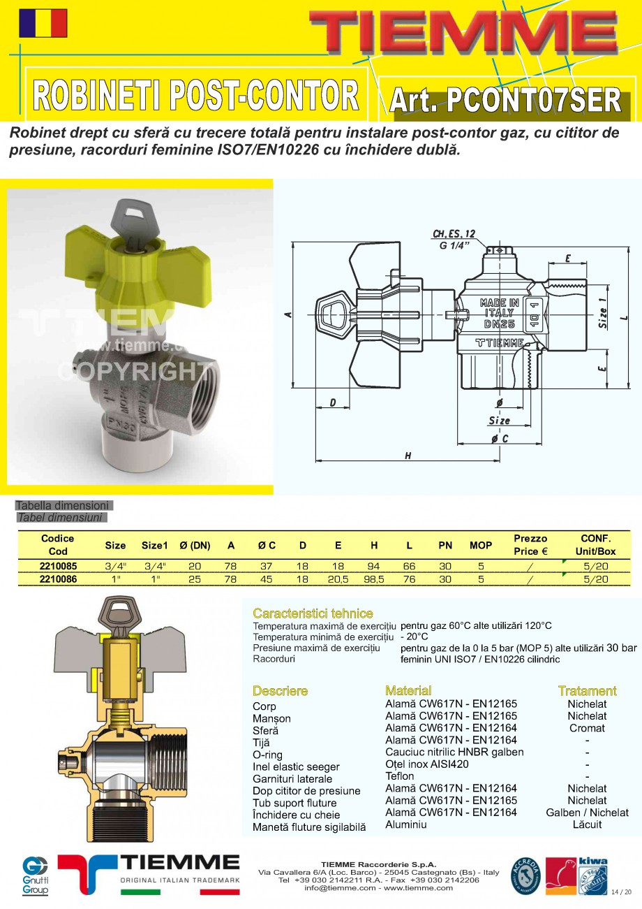Pagina 14-Robineti de gaz pentru instalare post-control TIEMME PCONT01, PCONT01SER, PCONT02,  PCONT02SER,...