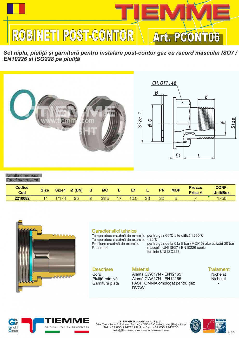 Pagina 15-Robineti de gaz pentru instalare post-control TIEMME PCONT01, PCONT01SER, PCONT02,  PCONT02SER,...