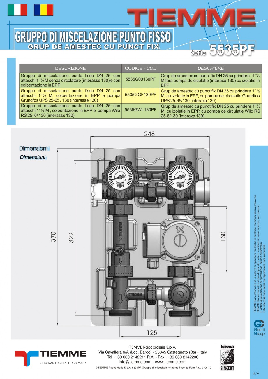 Pagina 2-Grup de amestec pentru sisteme de incalzire in pardoseala
 TIEMME Fisa tehnica Romana, Italiana...
