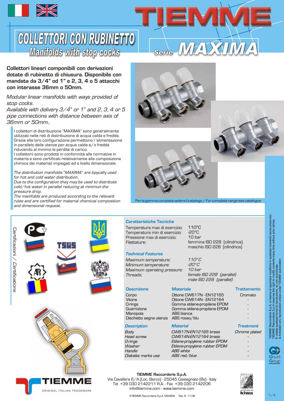 Pagina 1-Colectori cu robineti pentru sisteme de incalzire in pardoseala
 TIEMME Fisa tehnica Engleza,...