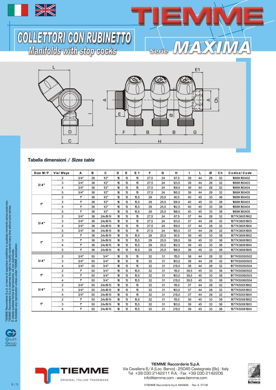 Pagina 2-Colectori cu robineti pentru sisteme de incalzire in pardoseala
 TIEMME Fisa tehnica Engleza,...