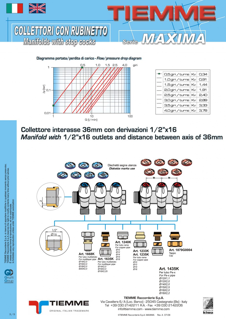 Pagina 3-Colectori cu robineti pentru sisteme de incalzire in pardoseala
 TIEMME Fisa tehnica Engleza,...