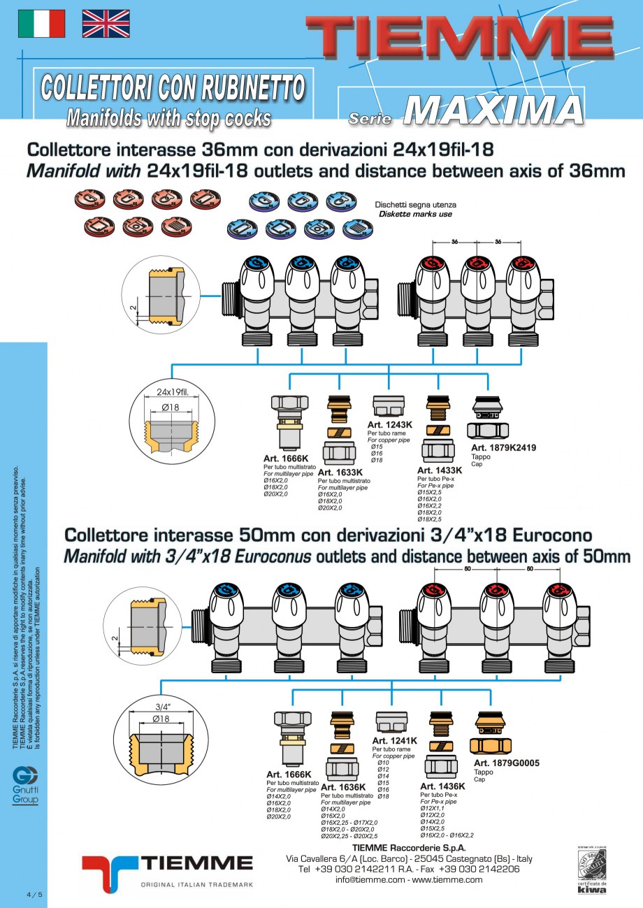 Pagina 4-Colectori cu robineti pentru sisteme de incalzire in pardoseala
 TIEMME Fisa tehnica Engleza,...