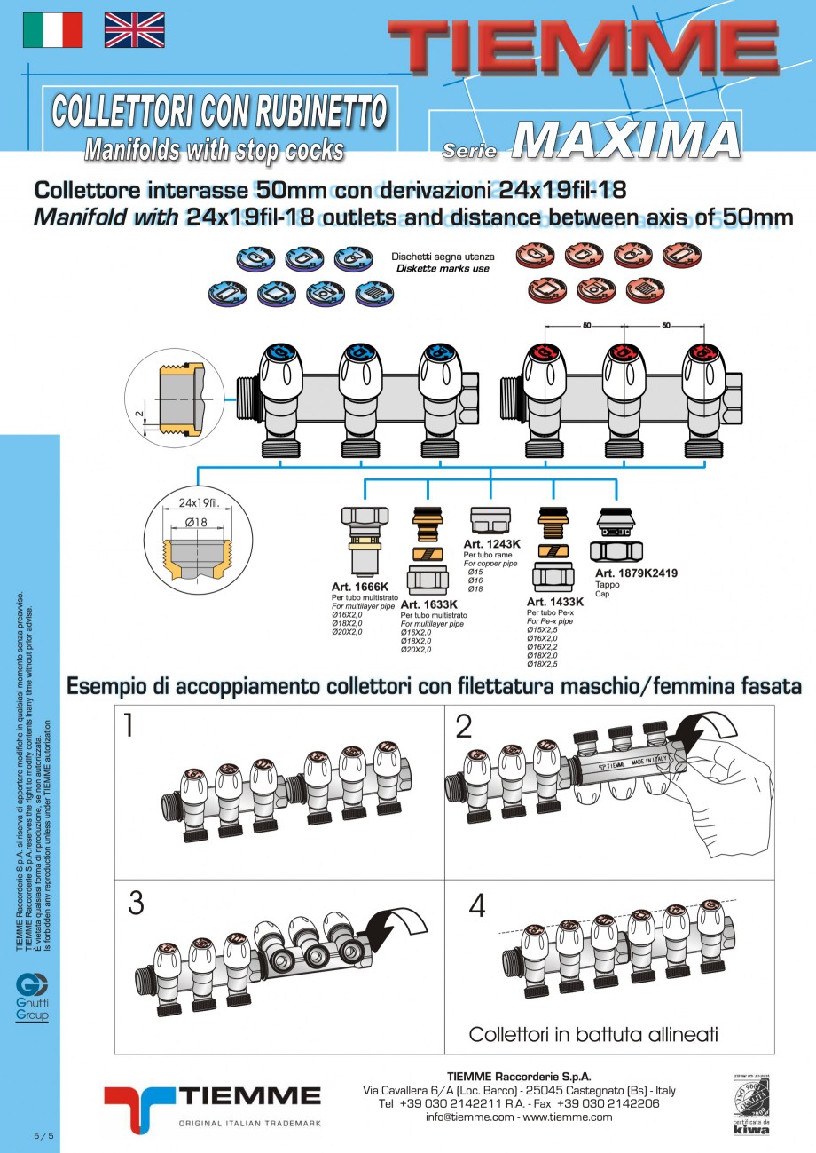 Pagina 5-Colectori cu robineti pentru sisteme de incalzire in pardoseala
 TIEMME Fisa tehnica Engleza,...