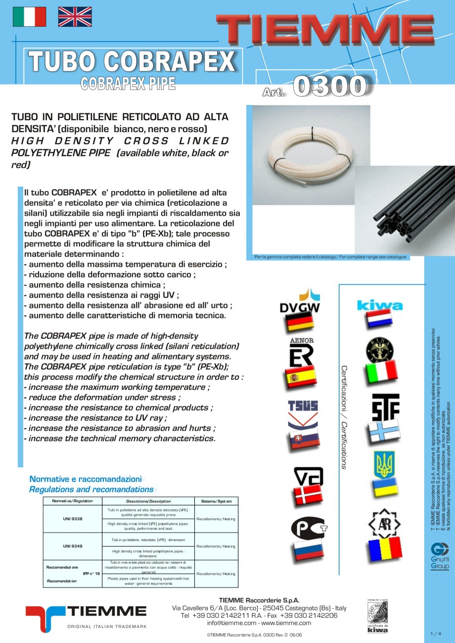 Pagina 1-Tuburi din polietilena reticulata cu silan si bariera antioxigen
 TIEMME Fisa tehnica Engleza,...