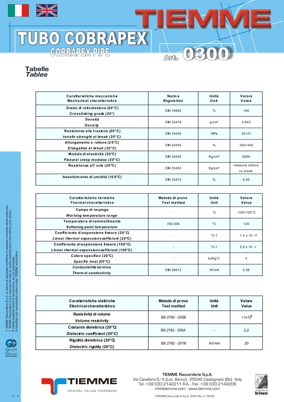 Pagina 2-Tuburi din polietilena reticulata cu silan si bariera antioxigen
 TIEMME Fisa tehnica Engleza,...