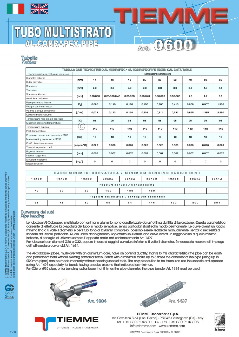 Pagina 2-Tuburi multistrat cu insertie de aluminiu
 TIEMME Fisa tehnica Romana, Engleza, Italiana ioni /...