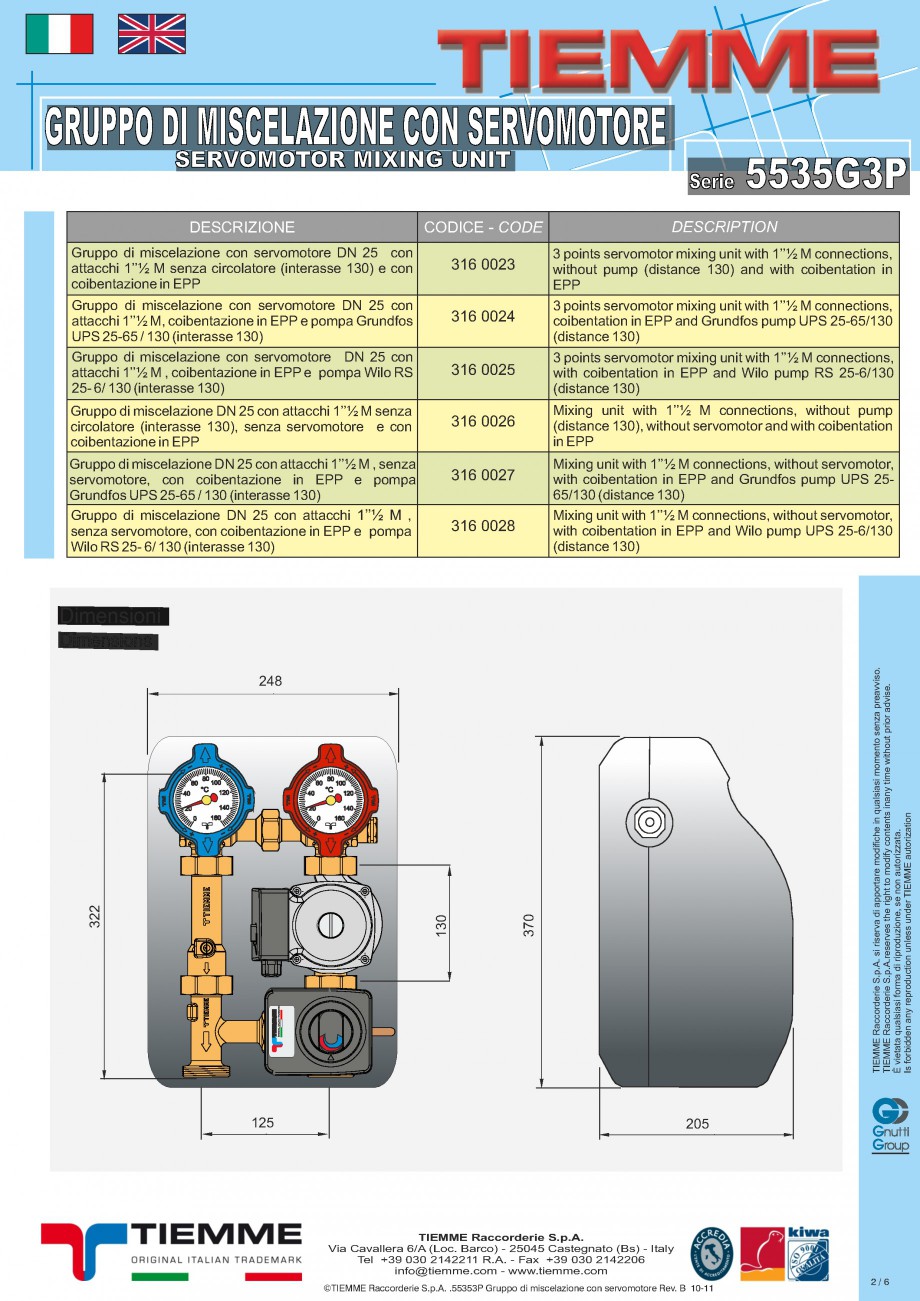 Pagina 2 - Grup de amestec cu servomotor TIEMME 5535G3P Fisa tehnica Italiana, Engleza a check valve...
