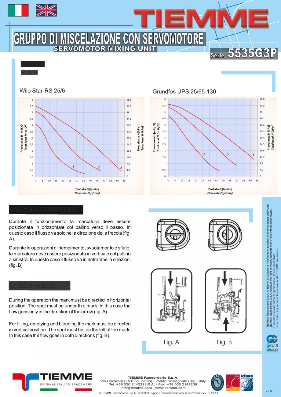 Pagina 4-Grup de amestec cu servomotor TIEMME 5535G3P Fisa tehnica Italiana, Engleza Raccorderie S.p.A. si...