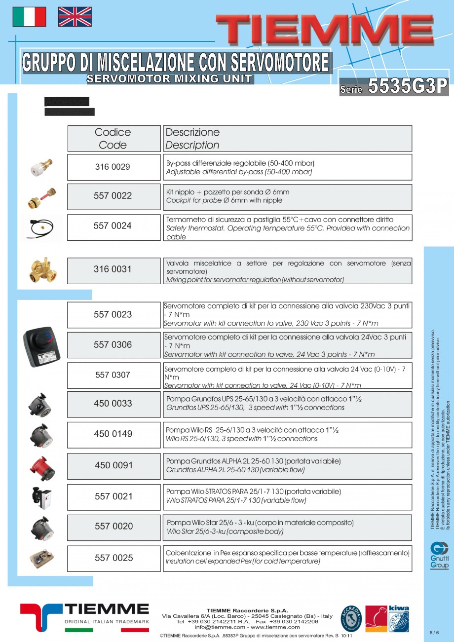 Pagina 6-Grup de amestec cu servomotor TIEMME 5535G3P Fisa tehnica Italiana, Engleza nd Wilo pump UPS...
