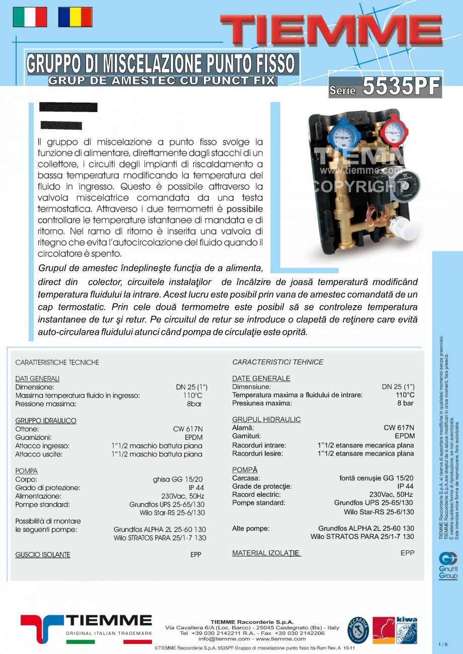 Pagina 1-Grup de amestec cu punct fix TIEMME 5535GPF Fisa tehnica Romana, Italiana GRUPPO DI...