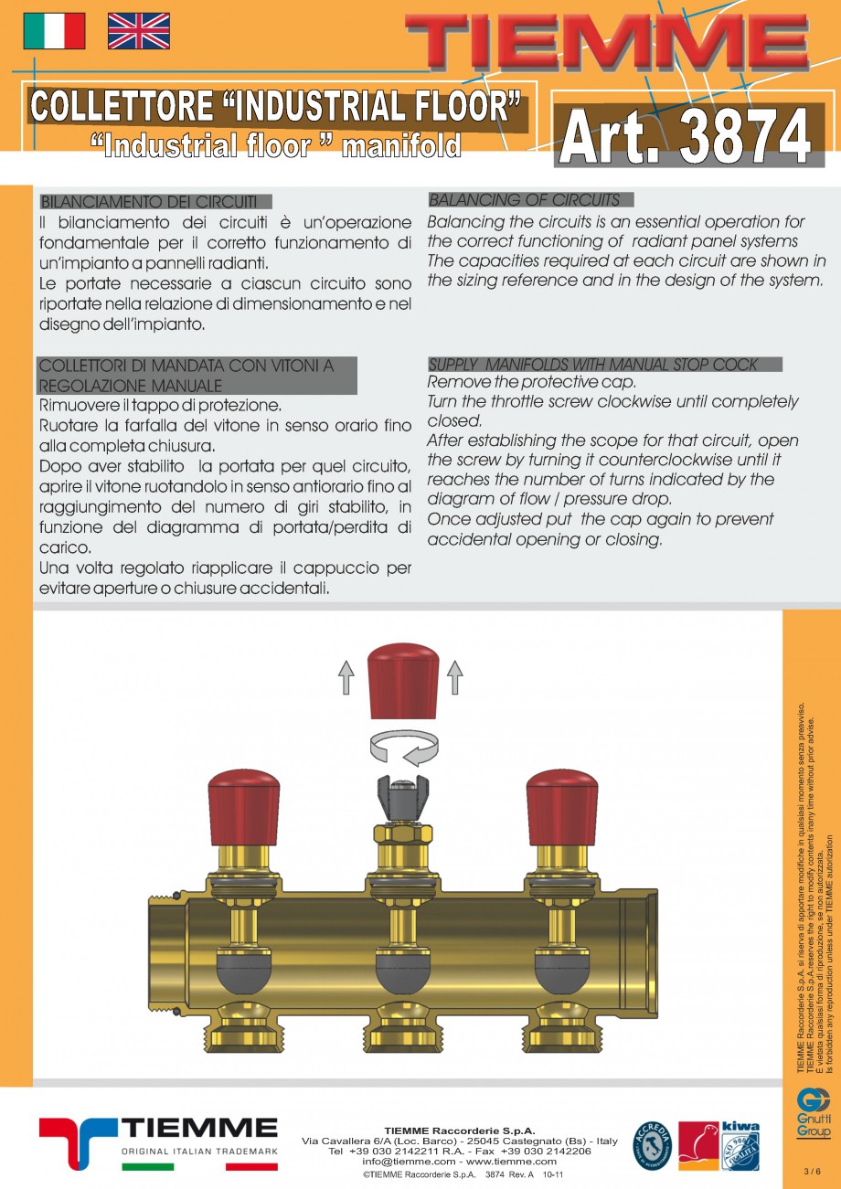 Pagina 3-Cuplu de colectoare modulare din alama - Industrial Floor 3874 TIEMME Fisa tehnica Engleza, Italiana...