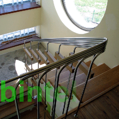 BINTEL Balustrada din inox cu stejar - Balustrade din inox, otel, sticla si lemn BINTEL