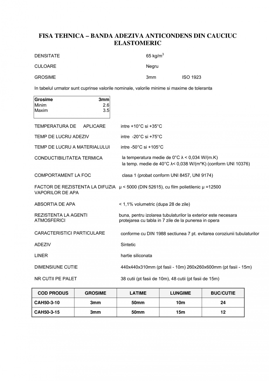 Pagina 1-Banda adeziva anticondens din cauciuc elastomeric de culoare naturala BANDATECH Fisa tehnica Romana ...