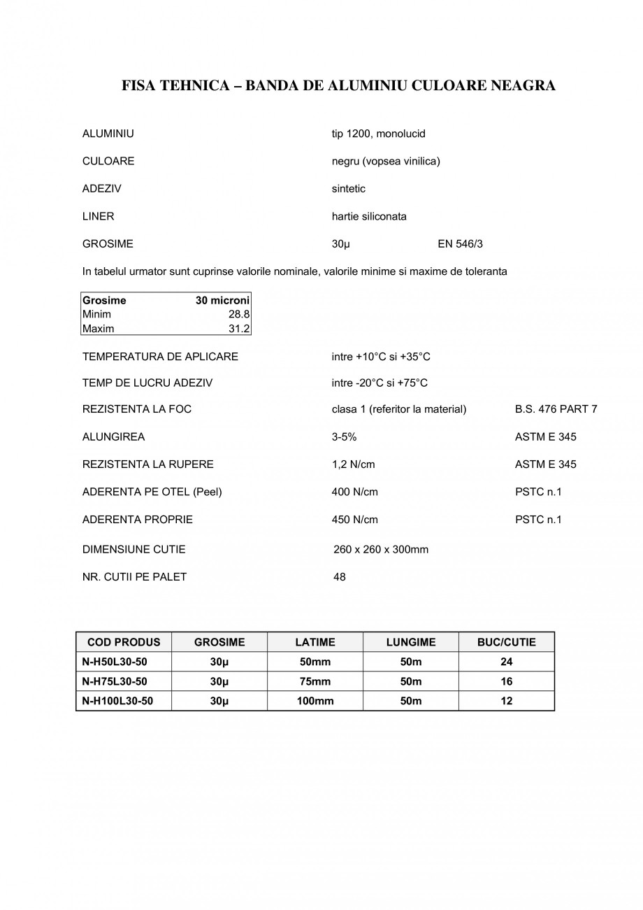 Pagina 1-Banda adeziva din aluminiu de culoare neagra BANDATECH Banda aluminu neted Fisa tehnica Romana FISA ...