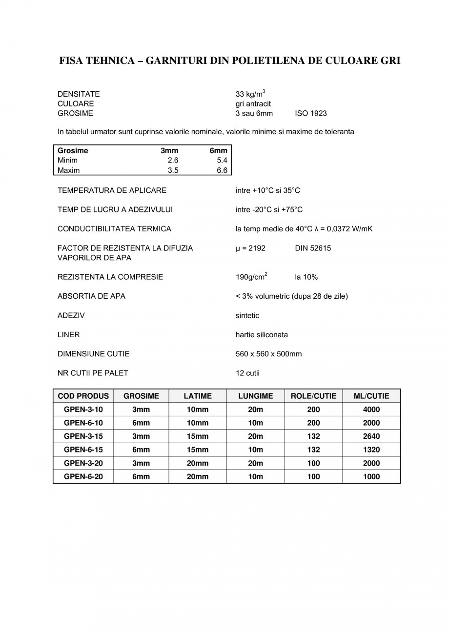 Pagina 1-Garnitura adeziva din polietilena de culoare gri BANDATECH Fisa tehnica Romana FISA TEHNICA –...
