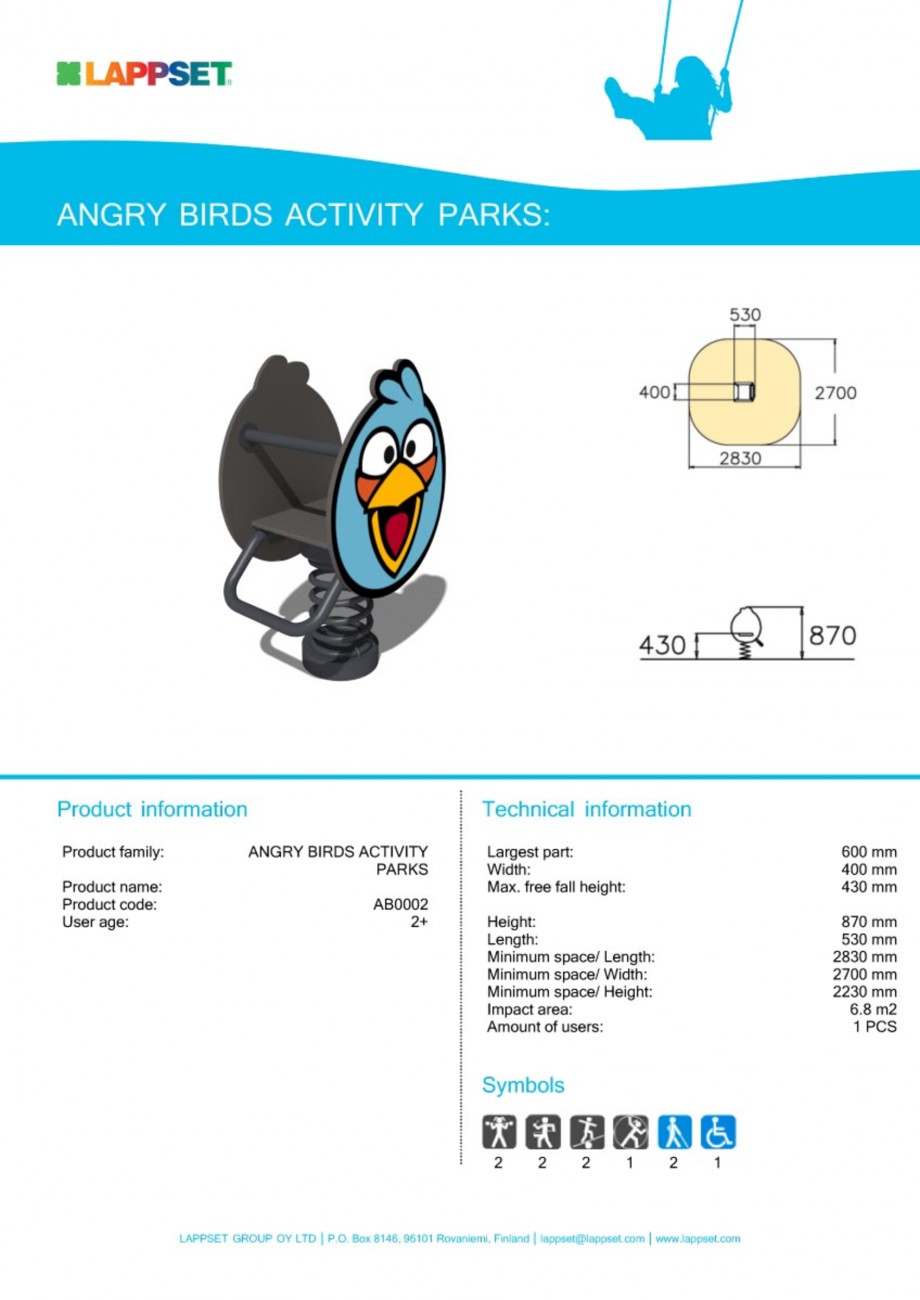 Pagina 1-Echipament de joaca pentru copii - AB0002 LAPPSET ANGRY BIRDS Fisa tehnica Engleza 