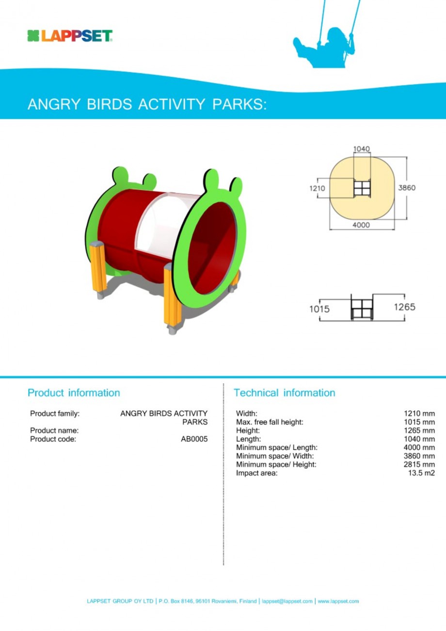 Pagina 1-Echipament de joaca pentru copii - AB0005 LAPPSET ANGRY BIRDS Fisa tehnica Engleza 