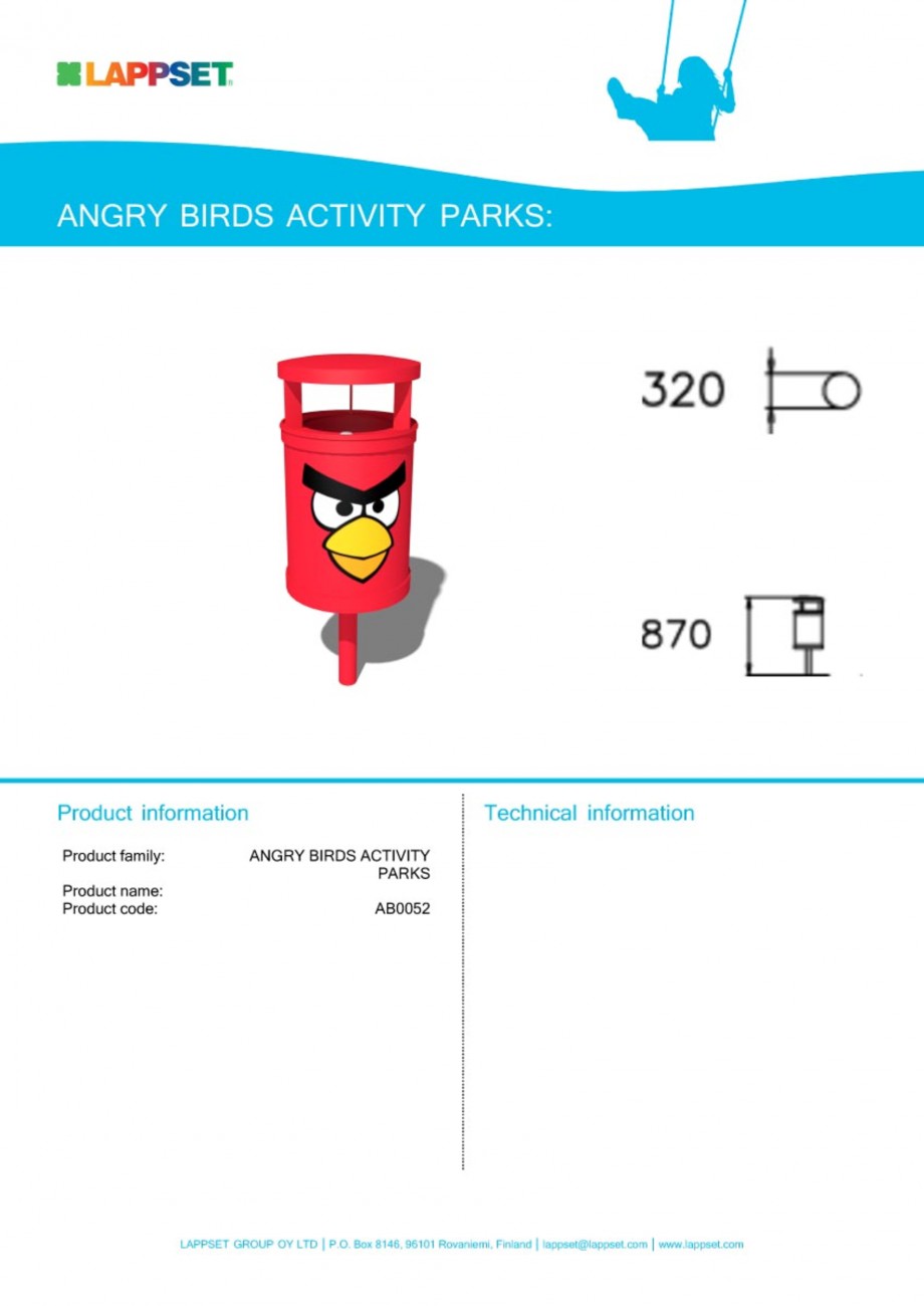 Pagina 1-Echipament de joaca pentru copii - AB0052 LAPPSET ANGRY BIRDS Fisa tehnica Engleza 