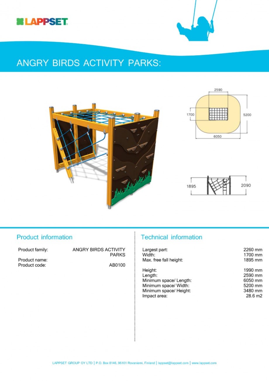 Pagina 1 - Echipament de joaca pentru copii - AB0100 LAPPSET ANGRY BIRDS Fisa tehnica Engleza 