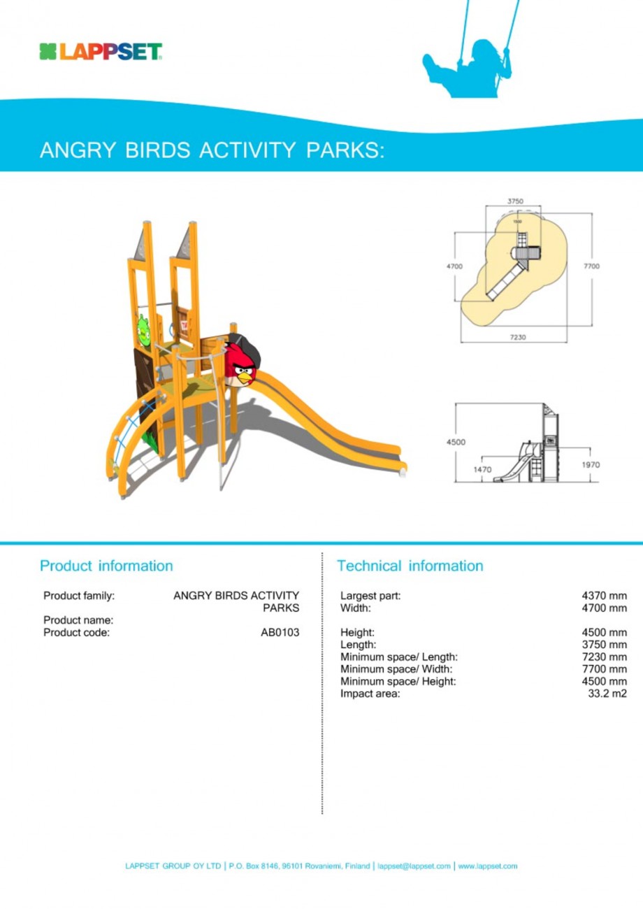 Pagina 1-Echipament de joaca pentru copii - AB0103 LAPPSET ANGRY BIRDS Fisa tehnica Engleza 