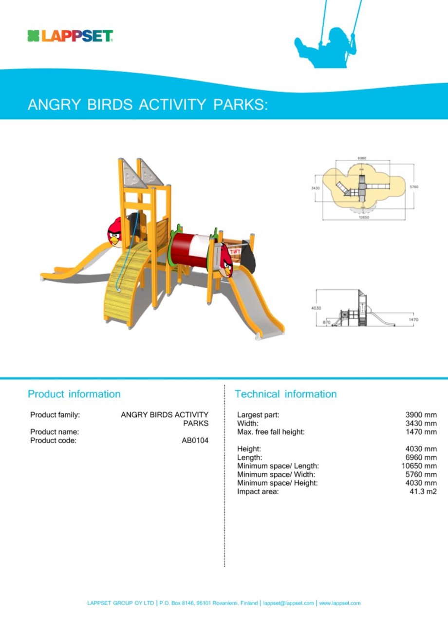 Pagina 1 - Echipament de joaca pentru copii - AB0104 LAPPSET ANGRY BIRDS Fisa tehnica Engleza 