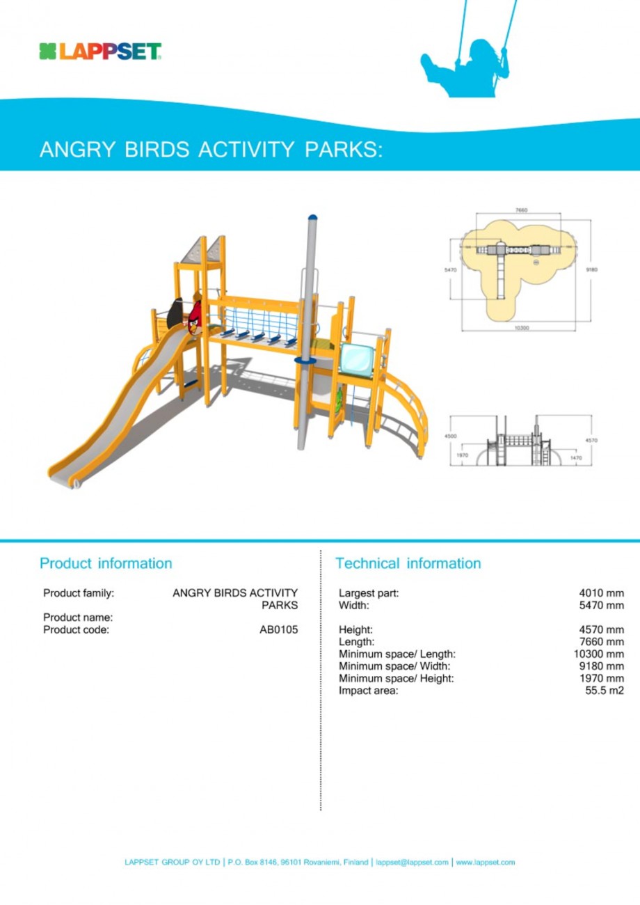 Pagina 1-Echipament de joaca pentru copii - AB0105 LAPPSET ANGRY BIRDS Fisa tehnica Engleza 