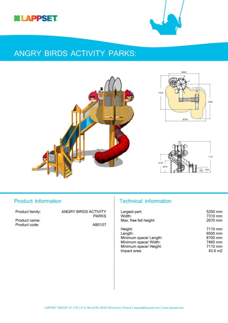 Pagina 1-Echipament de joaca pentru copii - AB0107 LAPPSET ANGRY BIRDS Fisa tehnica Engleza 