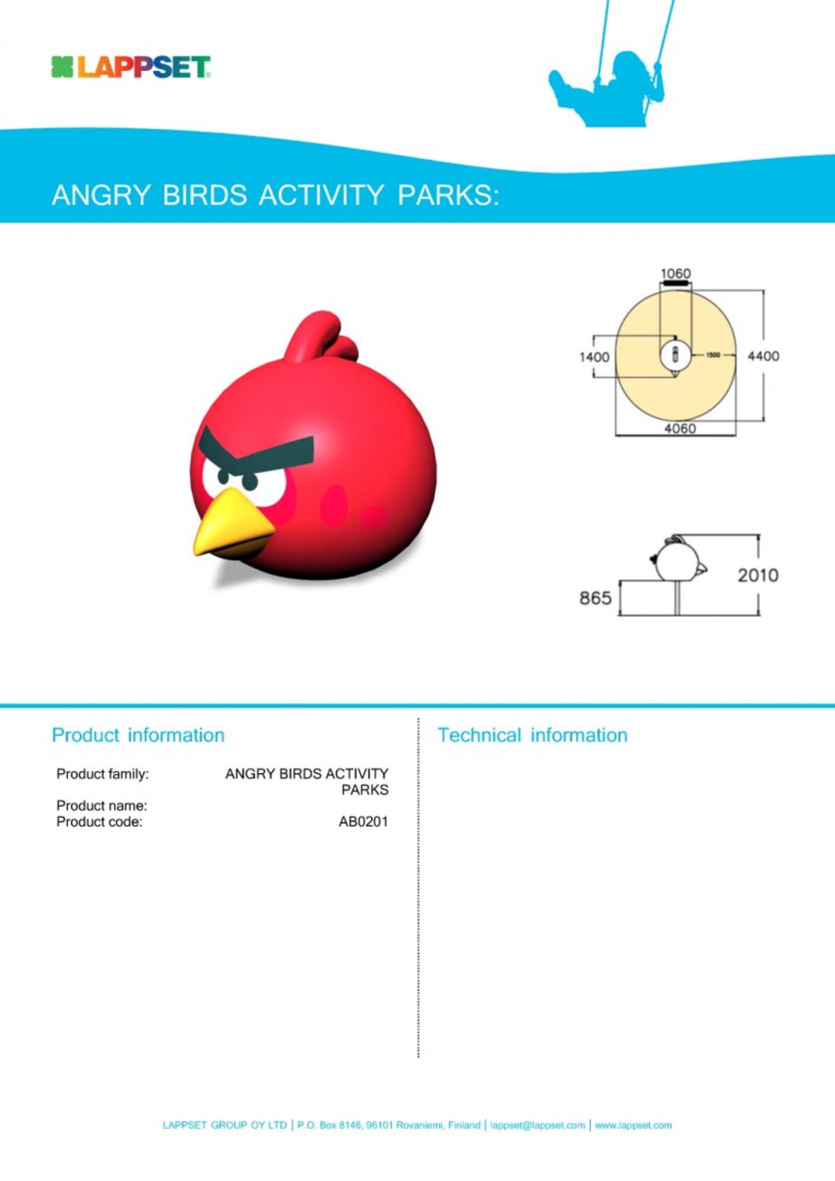Pagina 1 - Echipament de joaca pentru copii - AB0201 LAPPSET ANGRY BIRDS Fisa tehnica Engleza 