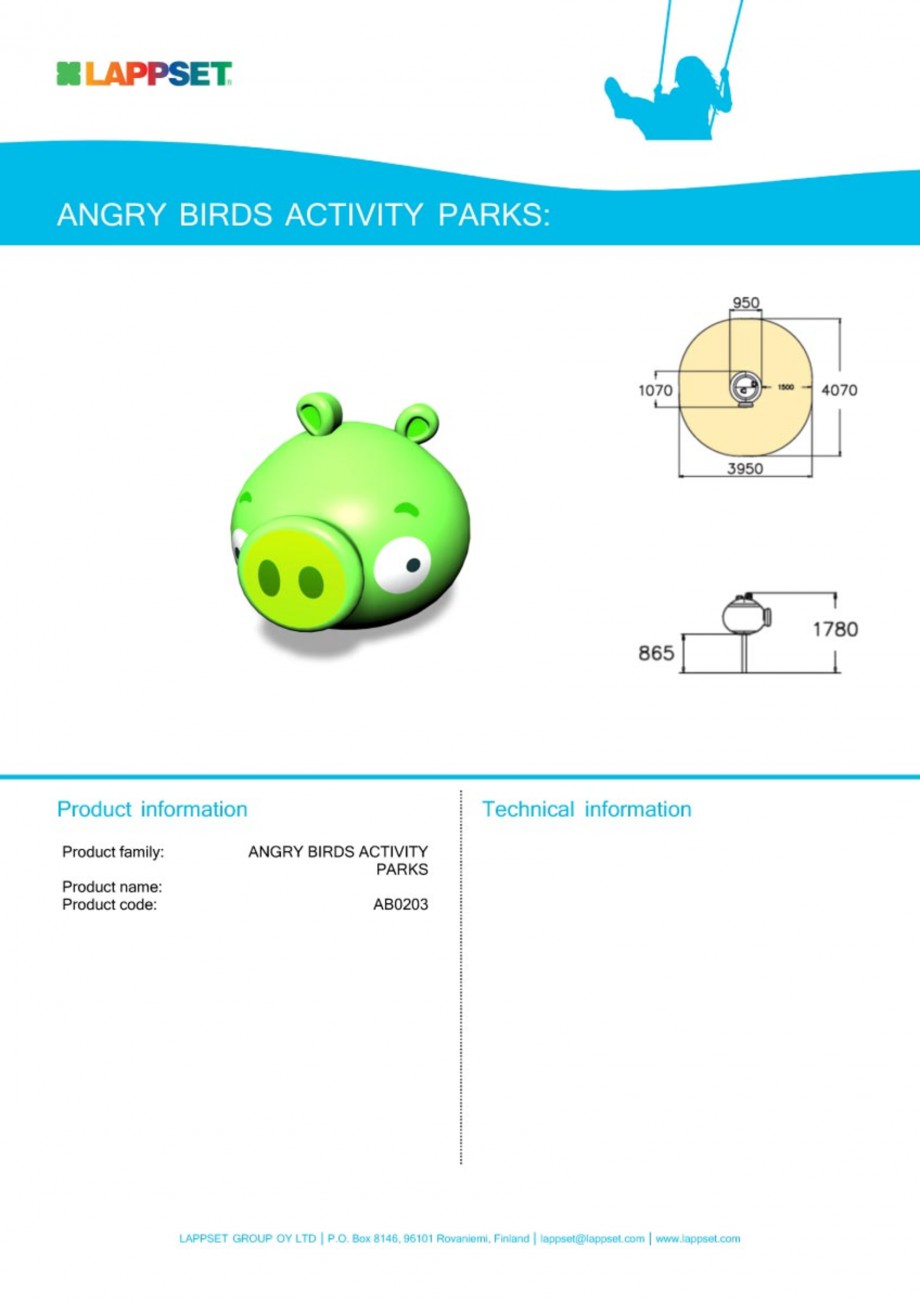 Pagina 1-Echipament de joaca pentru copii - AB0203 LAPPSET ANGRY BIRDS Fisa tehnica Engleza 