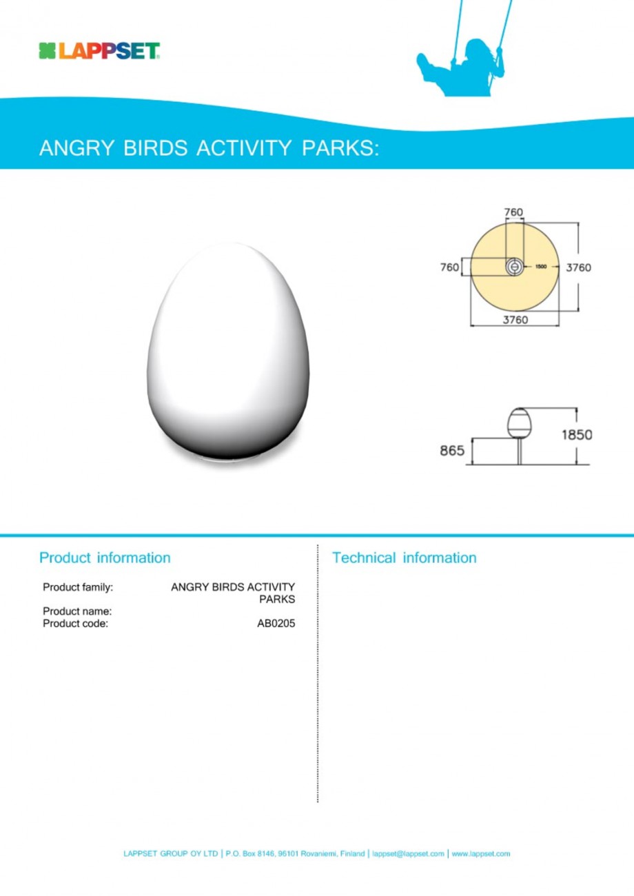 Pagina 1-Echipament de joaca pentru copii - AB0205 LAPPSET ANGRY BIRDS Fisa tehnica Engleza 