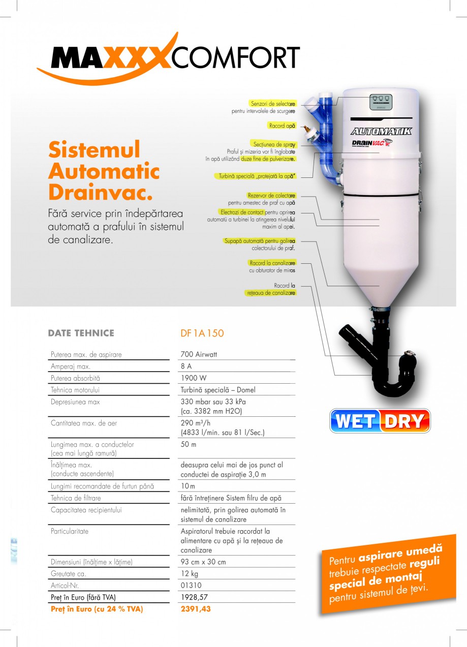 Pagina 1-Aspirator central de praf  DRAINVAC AUTOMATIK Fisa tehnica Romana Senzori de selectare pentru...