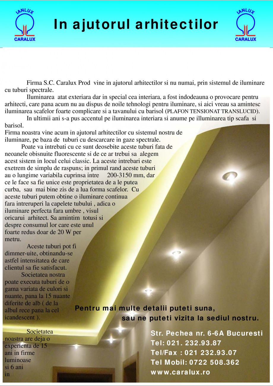 Pagina 1-Solutii de iluminat interior si exterior cu tuburi Cold Catode - Arhitecti CARALUX Catalog, brosura ...
