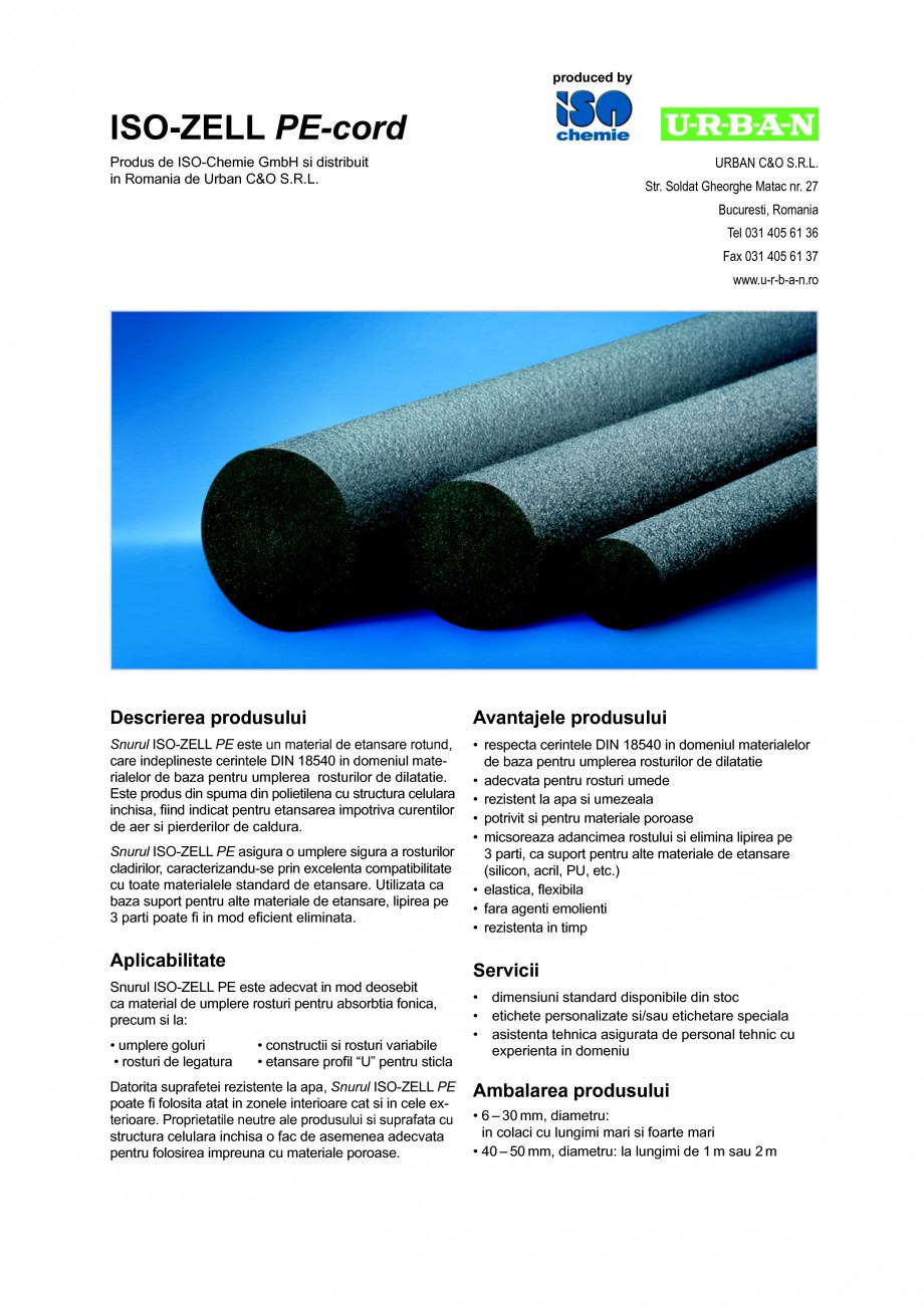 Pagina 1-Material de etansare rotund pentru umplerea rosturilor de dilatatie ISO Chemie ISO-ZELL PE-Cord Fisa...