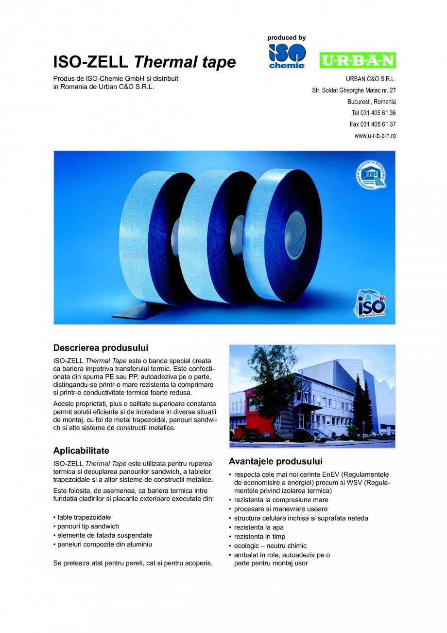 Pagina 1-Banda din spuma PE sau PP, autoadeziva pe o parte ISO Chemie ISO-ZELL Thermal tape Fisa tehnica...