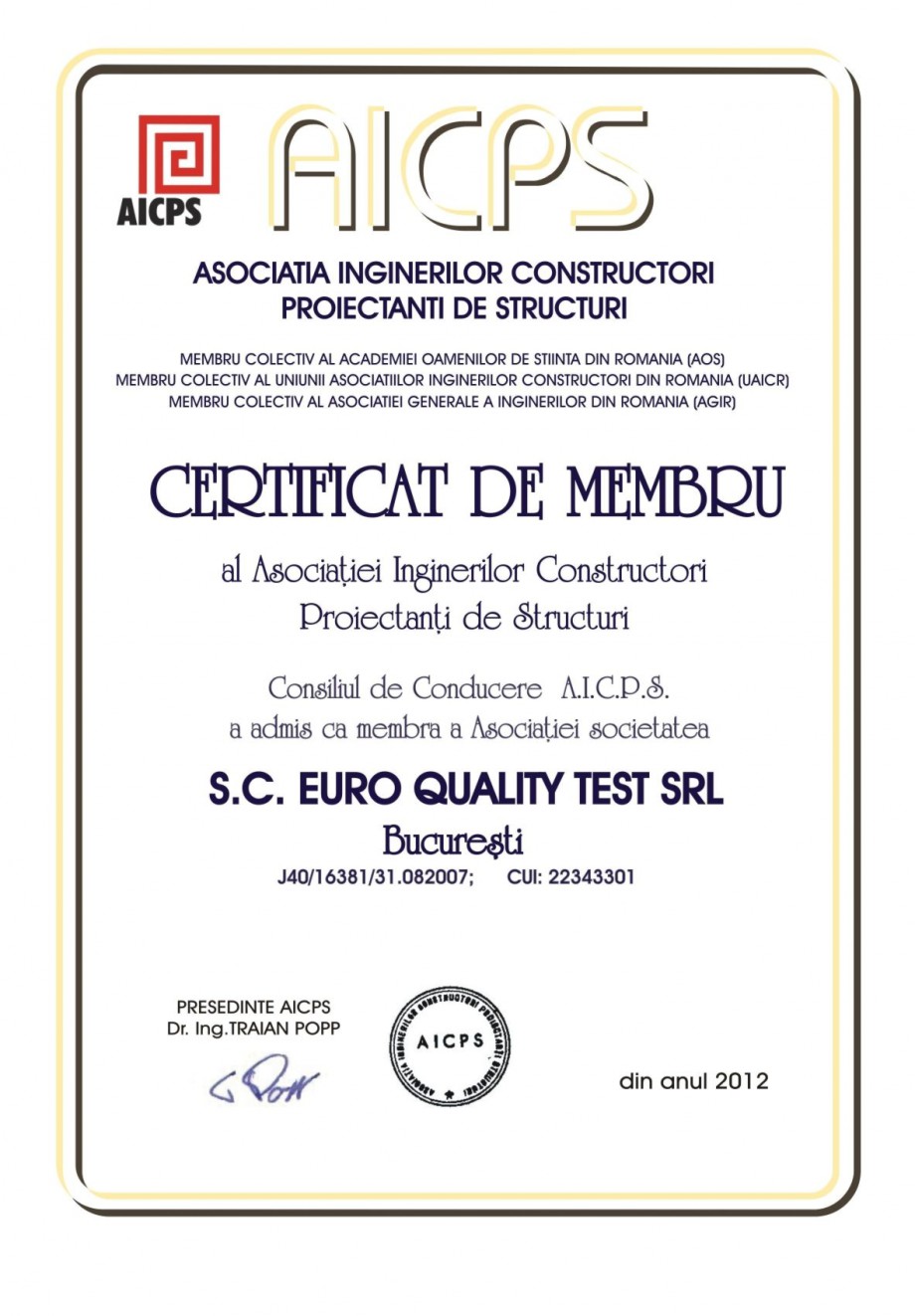 Pagina 1-Certificat de membru al Asociatiei Inginerilor Constructori Proiectanti de Structuri EURO QUALITY...