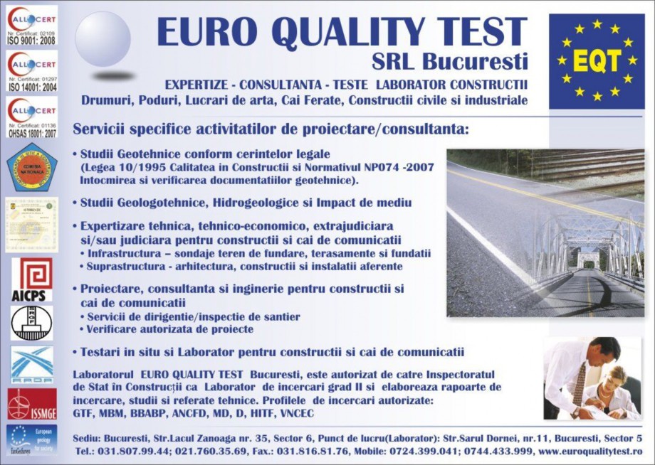 Pagina 1-Servicii specifice activitatilor de proiectare/consultanta EURO QUALITY TEST Catalog, brosura Romana...