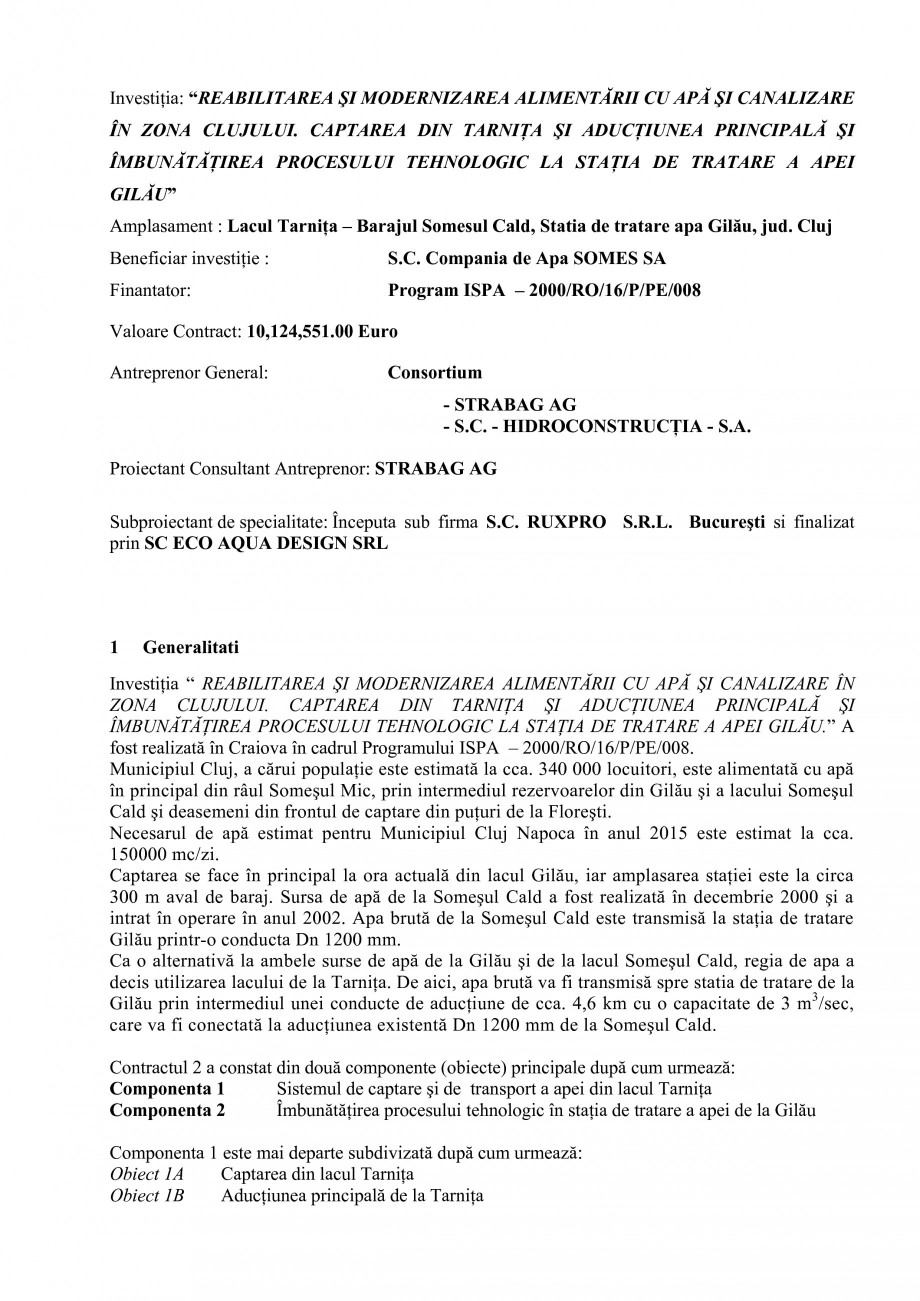 Pagina 1-Proiect Hidrotehnic Complex - Prezentare ISPA Tarnita PIF 2009  Lucrari, proiecte Romana...