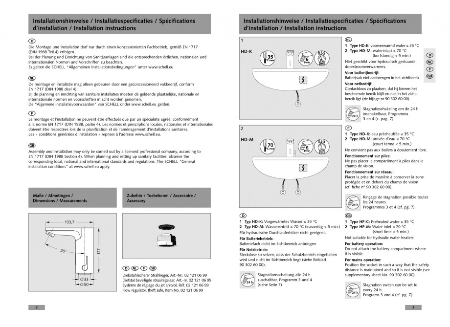 Pagina 2-Baterie cu senzor electronic pentru lavoar SCHELL CELIS E Tip HD-K, CELIS E Tip HD-M  Instructiuni...
