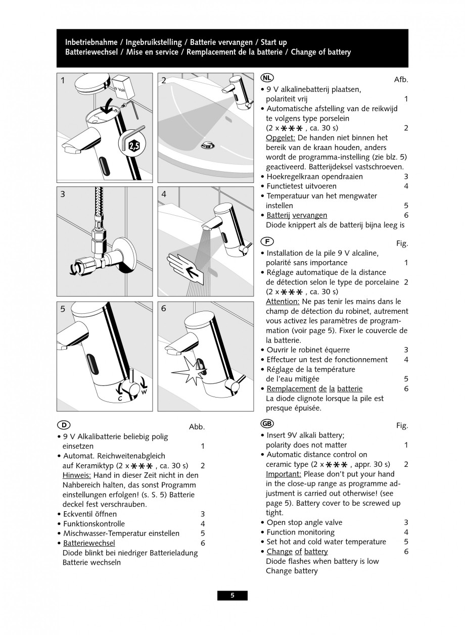 Pagina 5-Baterie cu senzor electronic pentru lavoar SCHELL PURIS E Tip HD-K, PURIS E Tip HD-M, PURIS E Tip...