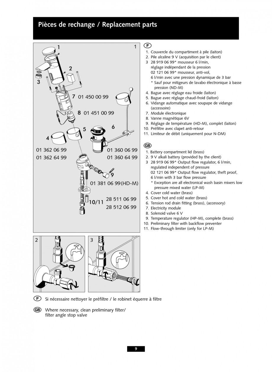 Pagina 9-Baterie cu senzor electronic pentru lavoar SCHELL PURIS E Tip HD-K, PURIS E Tip HD-M, PURIS E Tip...