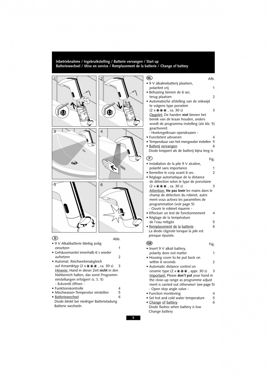 Pagina 5-Baterie cu senzor electronic pentru lavoar SCHELL VENUS E Tip HD-K, VENUS E Tip HD-M, VENUS E Tip...