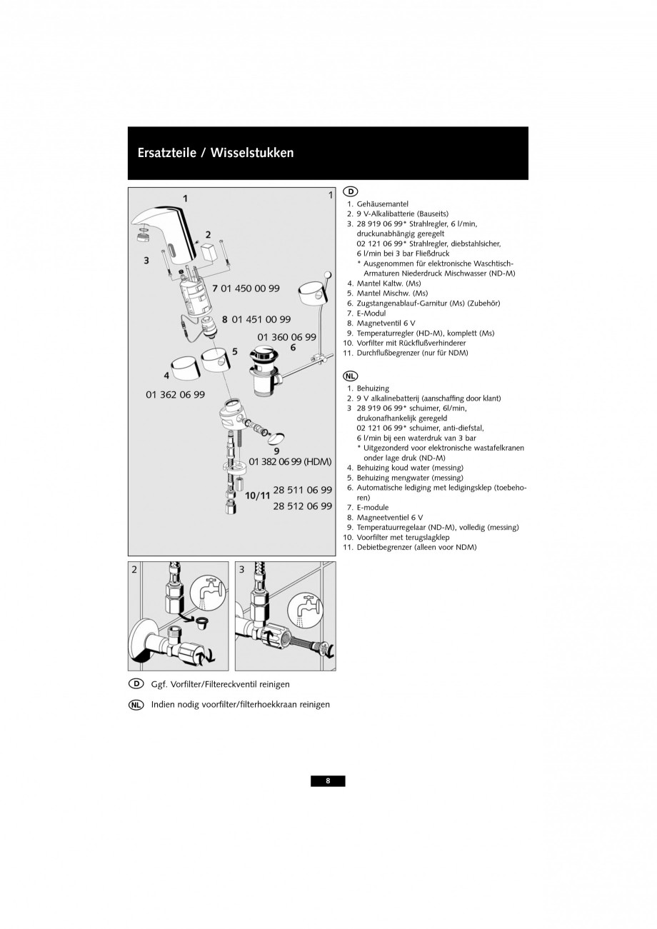 Pagina 8-Baterie cu senzor electronic pentru lavoar SCHELL VENUS E Tip HD-K, VENUS E Tip HD-M, VENUS E Tip...