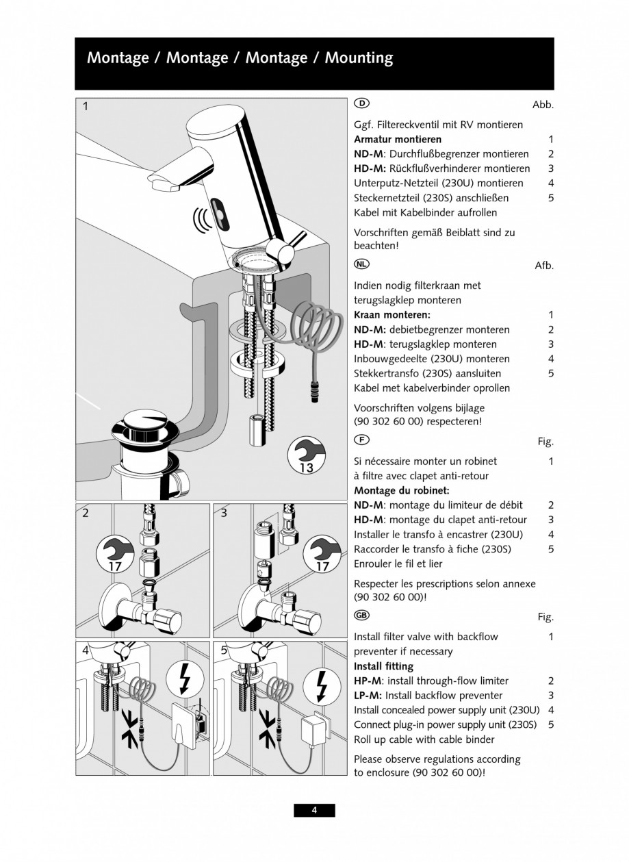 Pagina 4-Baterii cu senzor electronic pentru lavoare - alimentate de la retea SCHELL PURIS E Tip HD-K, PURIS ...