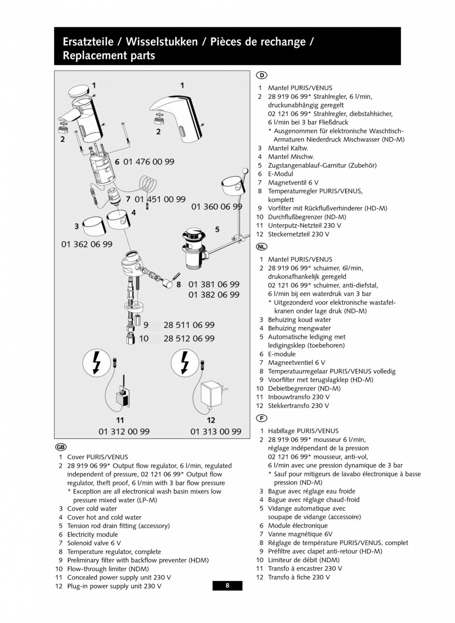Pagina 8-Baterii cu senzor electronic pentru lavoare - alimentate de la retea SCHELL PURIS E Tip HD-K, PURIS ...