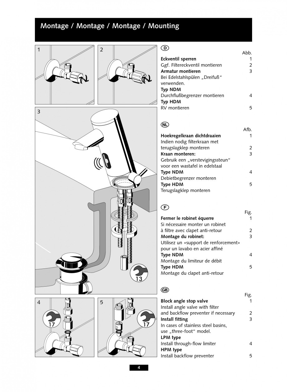 Pagina 4-Baterii cu senzor electronic pentru lavoare - cu teava de scurgere lunga SCHELL PURIS E Tip HD-K,...