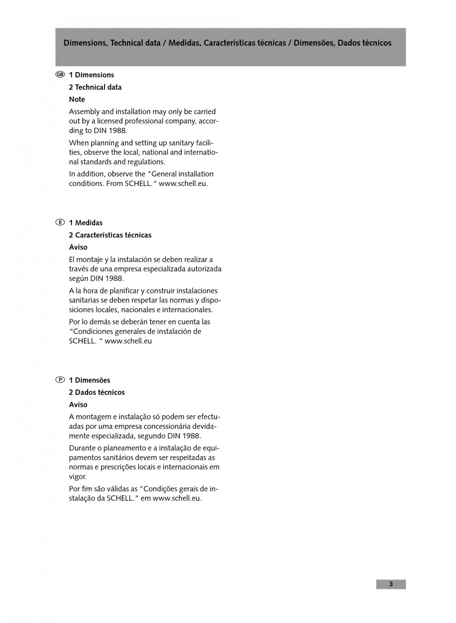 Pagina 3-Baterie cu temporizare pentru lavoar SCHELL Instructiuni montaj, utilizare Engleza, Germana,...