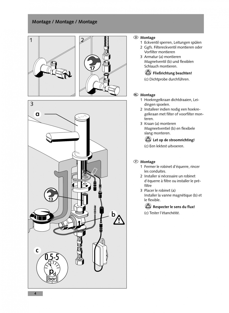 Pagina 4-Baterie cu temporizare pentru lavoar SCHELL Instructiuni montaj, utilizare Engleza, Germana,...