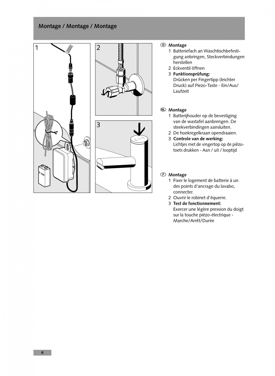 Pagina 6-Baterie cu temporizare pentru lavoar SCHELL Instructiuni montaj, utilizare Engleza, Germana,...
